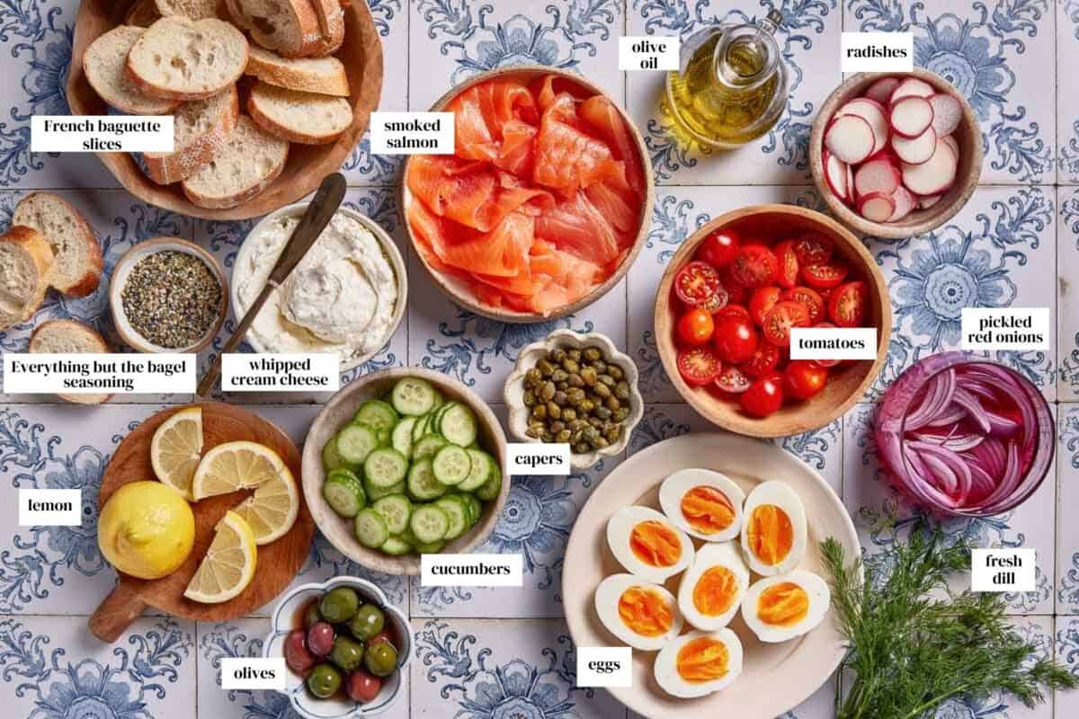 Ingredients in small portions from the top view.