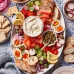 Smoked salmon platter from the top view.