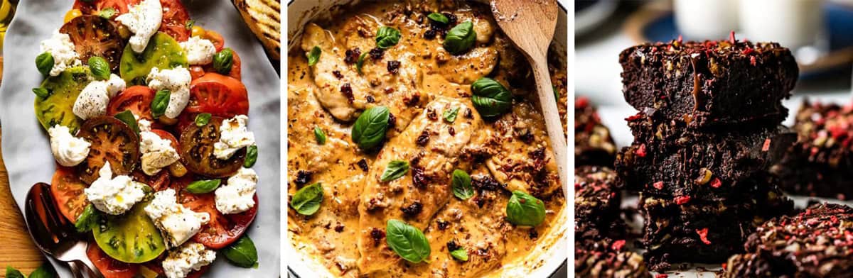 Images of a bistro-style date night dinner menu dishes, ideal for beginner-level cooks.