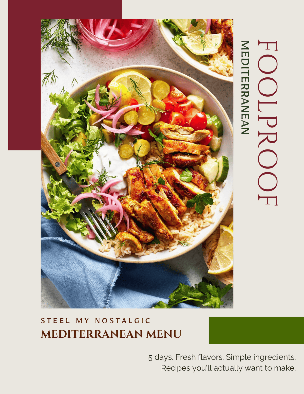 The flier for the April 26 email sign up with Chicken shawarma bowl in the picture.